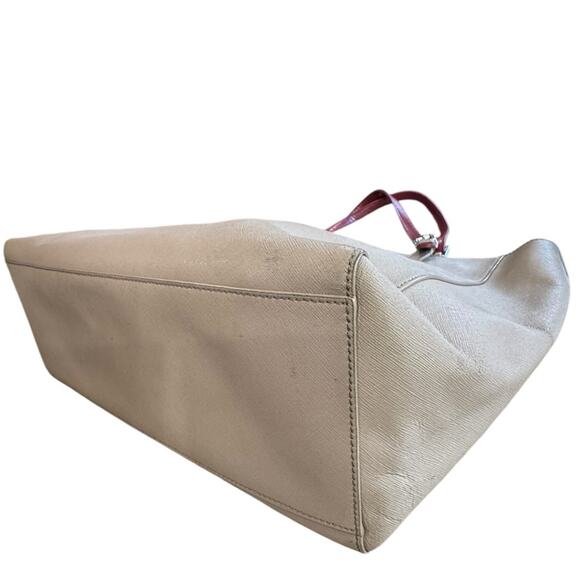 TORY BURCH York Tan Leather Tote Bag with Red handles - Picture 6 of 15